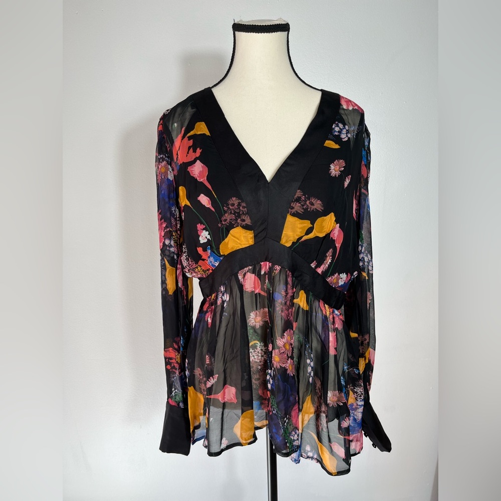 ANTHROPOLOGIE MAEVE OPEN BACK TUNIC SIZE 8 COLOR BLACK AND YELLOW NWT - Picture 2 of 11
